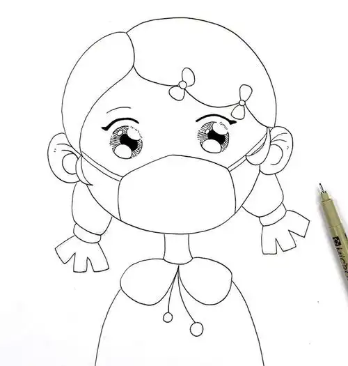 准备一张纸,在纸上画出戴口罩的人物形象.