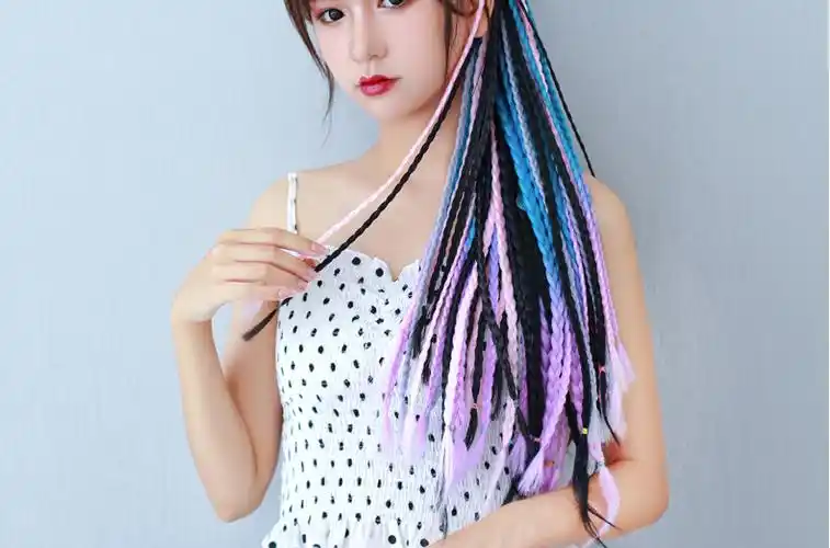 2022新款雷鬼脏辫马尾假发手工辫子彩色渐变街舞爵士舞蹈表演嘻哈脏