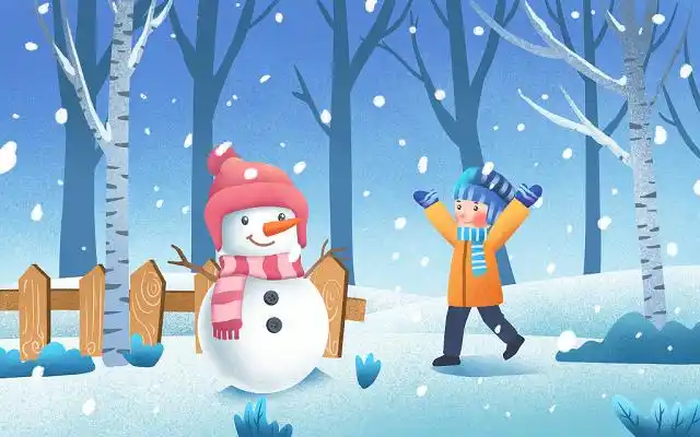 卡通手绘冬季背景雪地展板背景淡蓝色立冬背景雪人红梅雪花立冬展板