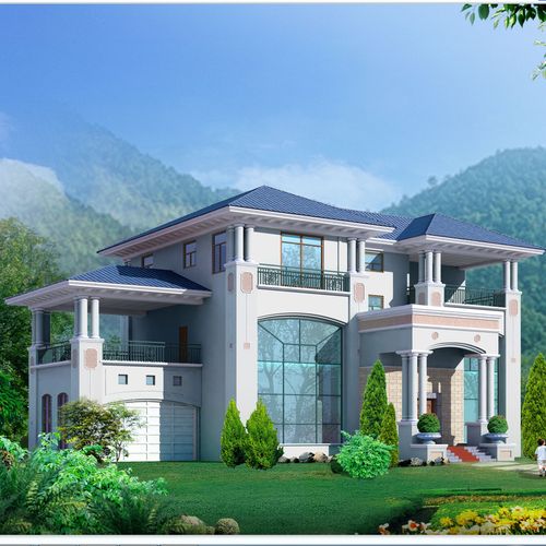 7进深17.1米321平三层别墅设计图纸欧式豪宅带双车库偏房