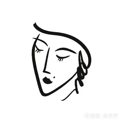 插画 矢量简单手绘黑白潮流线条肖像艺术.