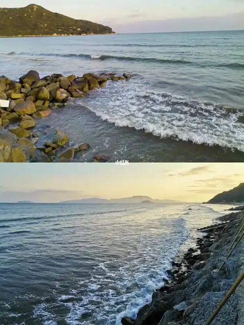 珠海三灶的阳光沙滩,海水很蓝,也可到沙滩上捕螃蟹.