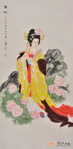 何文铮工笔人物画作品《贵妃图》四大美女图 酒店装饰画