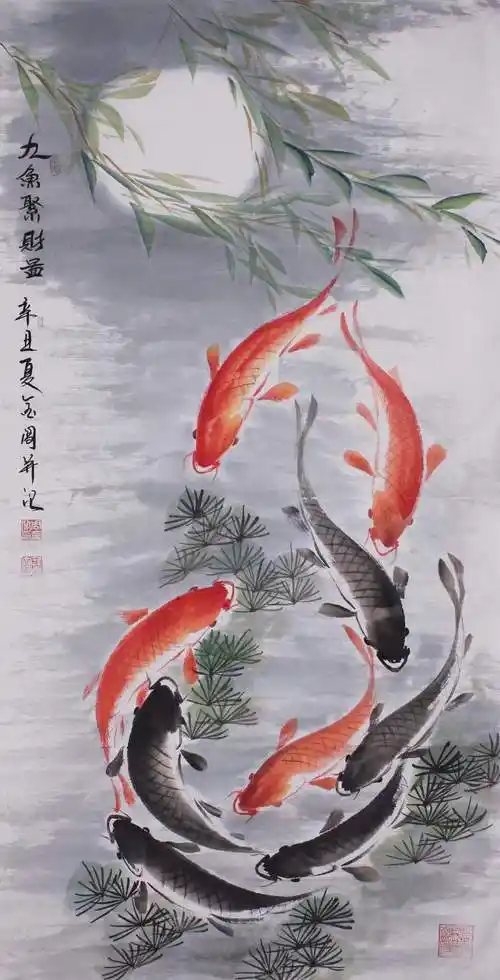 周金阊,胡记领,王振兴,当代名家《九鱼图》经典赏析_谐音_鲤鱼_寓意