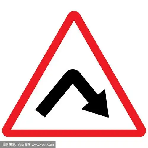 急转弯向右交通符号矢量插图.红色的三角形的背景.道路交通标志.