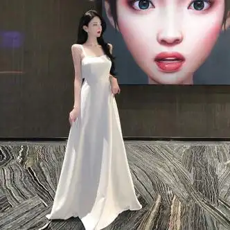 天颛高三毕业礼服女白色晚裙长款优雅气质宴会名媛年会旅游度假拍照连