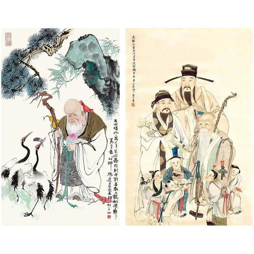 寿星人物福禄寿三星图微喷宣纸国画