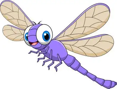 卡通搞笑蜻蜓孤立在白色背景上照片