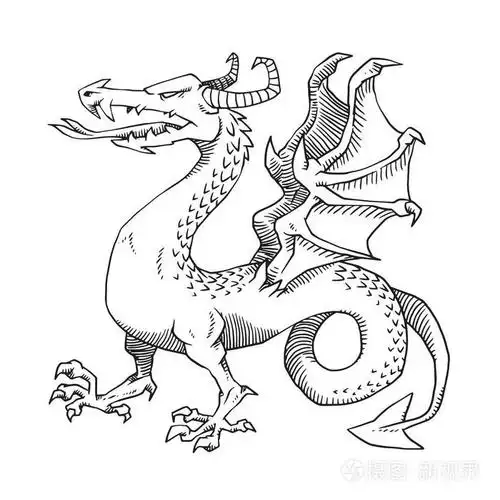 纹章龙与蛇身体向左, 单色风格插画-正版商用图片10jxiy-摄图新视界