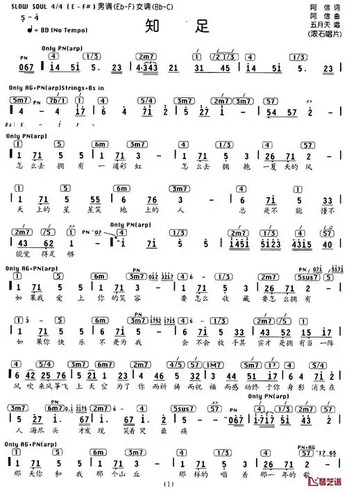知足简谱-编配乐谱-五月天1