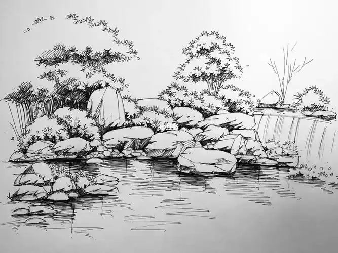 景观手绘石头水景