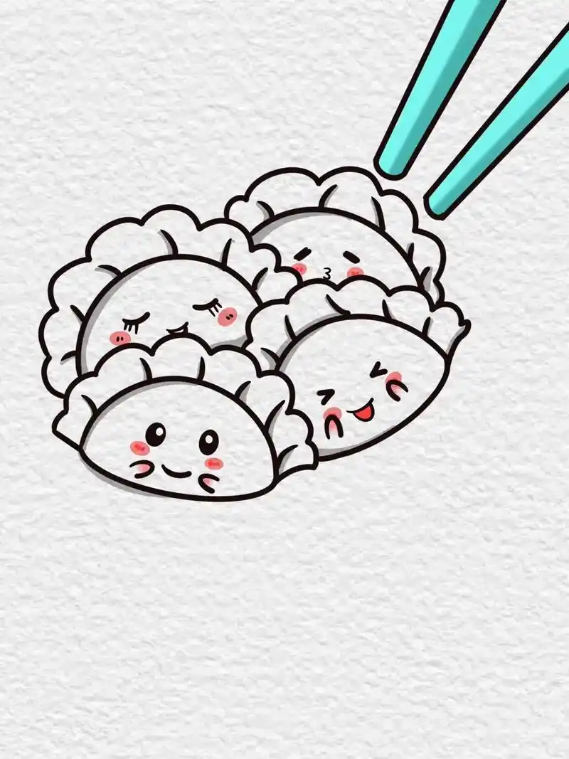 可爱饺子简笔画.#图文伙伴计划 正月十六 六六大顺 顺风顺水 - 抖音