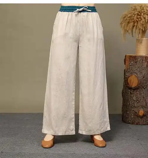 裤子子女宽松松显夏季新款棉麻薄款阔腿裤女休闲裤