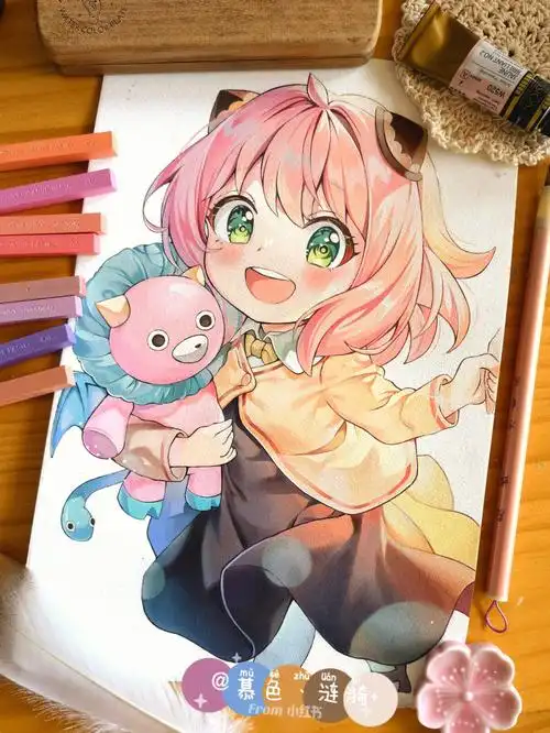 不透明水彩阿尼亚动漫手绘