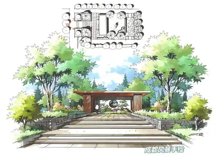 入口景观设计手绘#寻找小红书绘画大神  #23考研  #手绘  #绘画