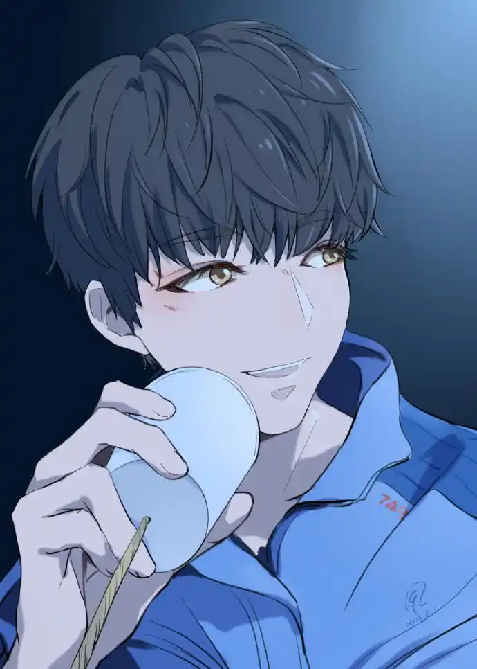 饭绘漫画少年王俊凯,手拿纸杯深情款款