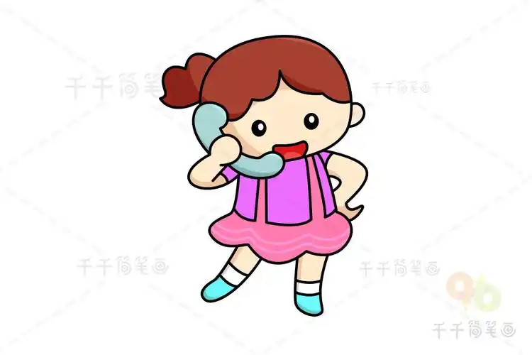 煲电话粥的女孩简笔画