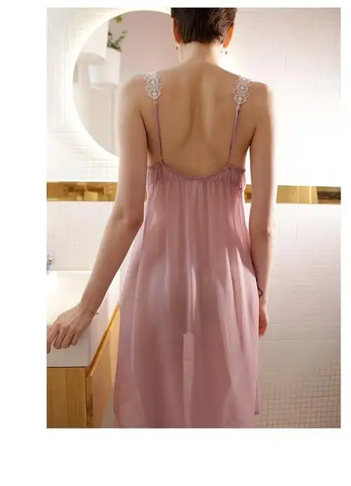 桑罗真丝睡裙吊带性感浪漫蕾丝薄纱胸口系带连衣裙聚拢吊带裙秋冬桑