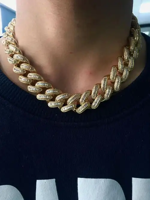 欧美嘻哈古巴链 方圆锆石混合镶嵌古巴链嘻哈项链 cuban chain