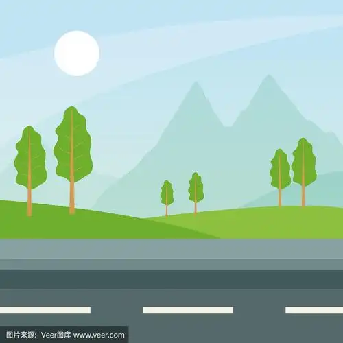户外自然道路景观卡通