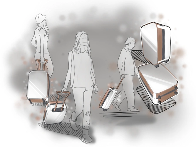 草图车间给一组人物在产品中使用场景的过程图