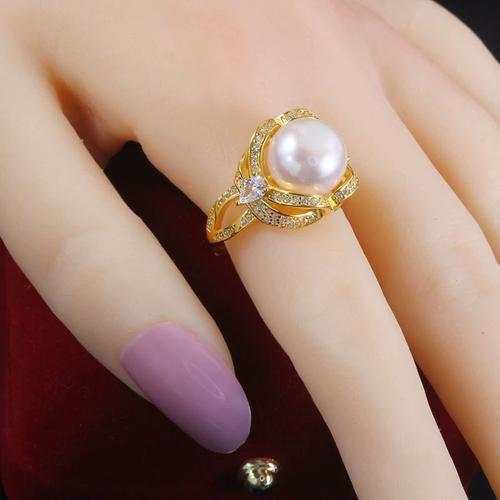 diy珍珠配件s925纯银重工轻奢时尚设计感锆石珍珠戒指空托配饰女