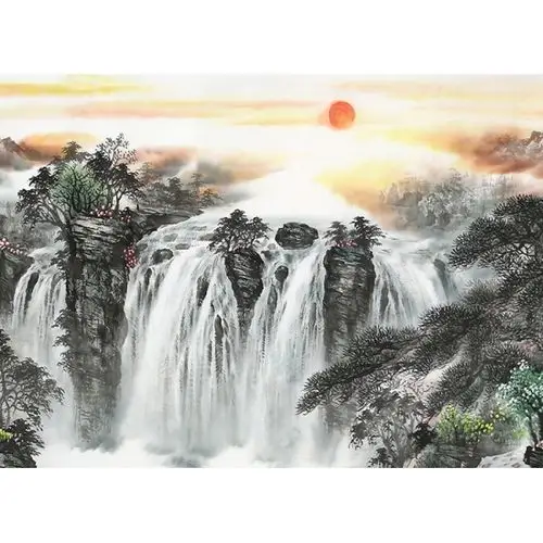 已售客厅聚宝盆山水画赵君辉力作风水画源远流长广聚财