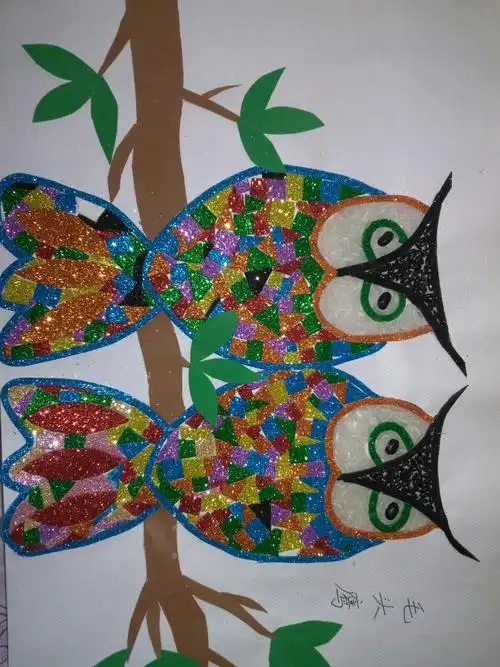 废物利用碎纸片粘贴画,教育孩子再利用身边的废旧物品,循环利用习惯的