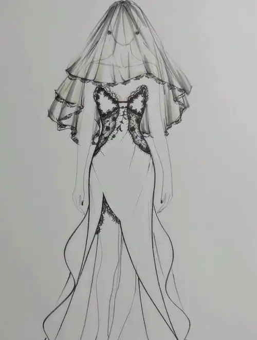 复古暗黑系婚纱礼服手绘绘画