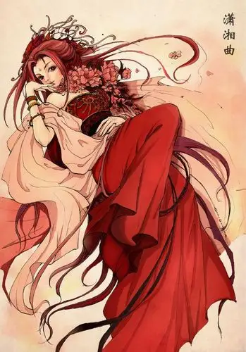 求红衣红发血眸的古代绝色美人