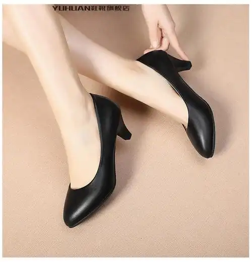 高铁乘务员高跟鞋职业正装鞋春夏新款单鞋女黑色上班皮鞋工作鞋高跟