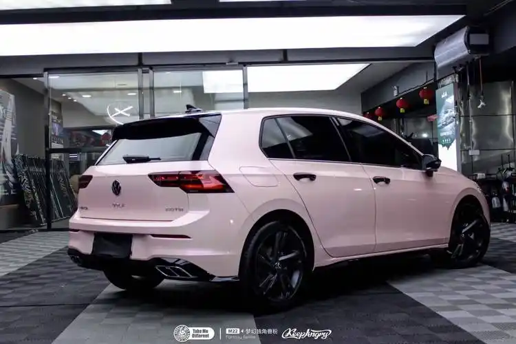 大众高尔夫tmd潮牌改色膜梦幻独角兽粉