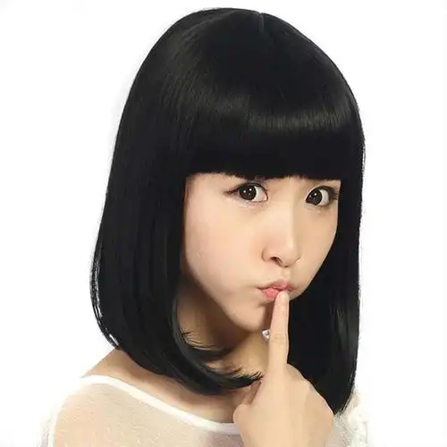 假发女齐刘海内梨花波波头中长直圆脸齐刘海乖乖女学生假发全头套