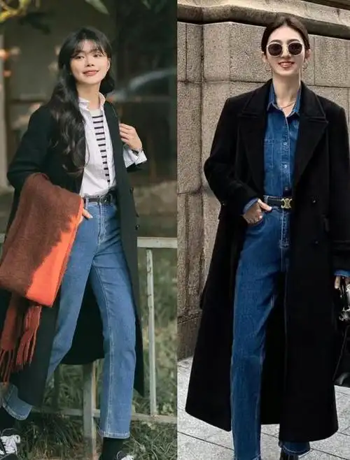 冬季流行搭配:黑色大衣裙子