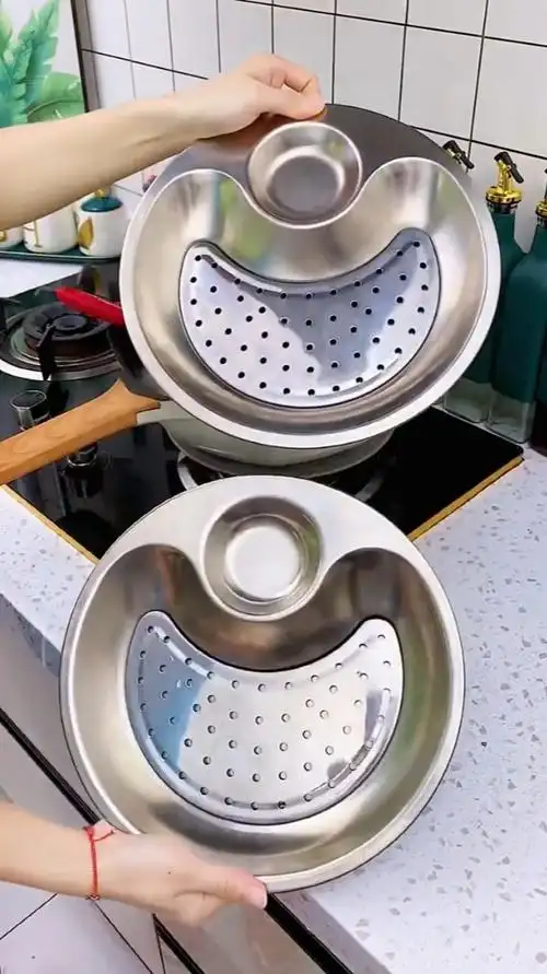 加厚不锈钢饺子盘 双层沥水水饺盘 不锈钢盘子