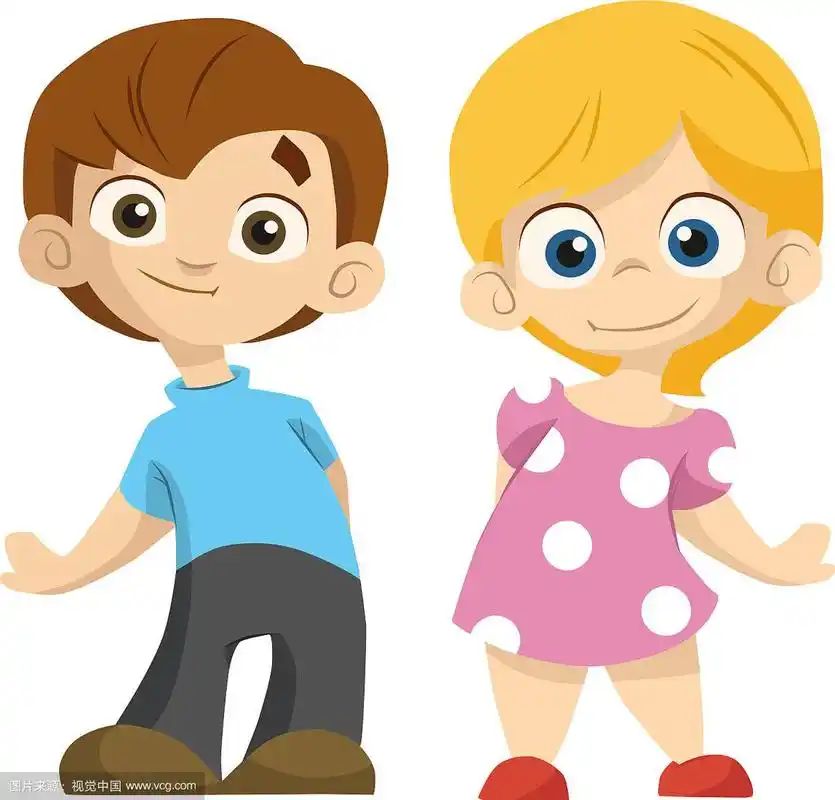 可爱的卡通一对男孩和女孩站着微笑