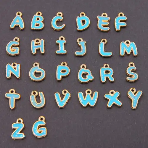 跨境26个镂空英文字母项链编绳隔珠散珠diy饰品配件滴油合金挂件