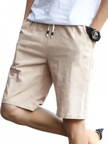 大裤头男外穿宽松半截裤menshing新款夏季棉麻舒适透气jogg 卡其色 m