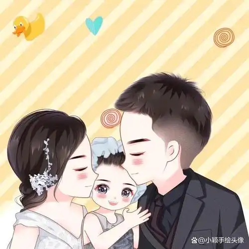 一家三口漫画头像,用手绘的方式记录温馨,甜蜜美好