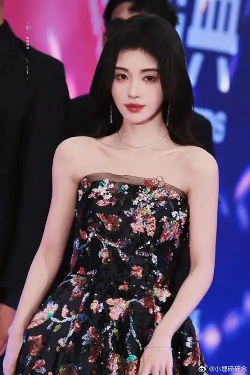 鞠婧祎黑纱满绣礼裙