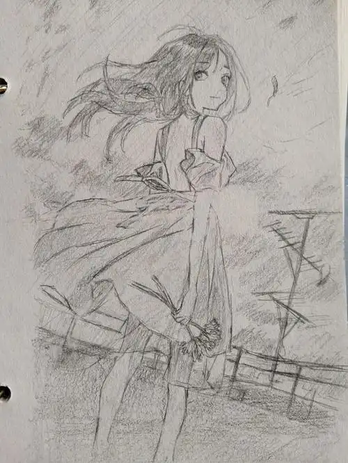 二次元美少女铅笔画