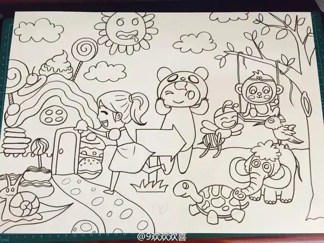 人与动物儿童画