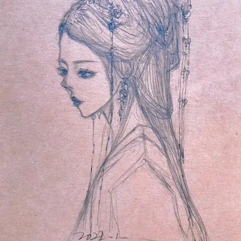 以后是不会画这个角度的脸了,侧脸真是太难了#手绘 #国韵古风 - 抖音