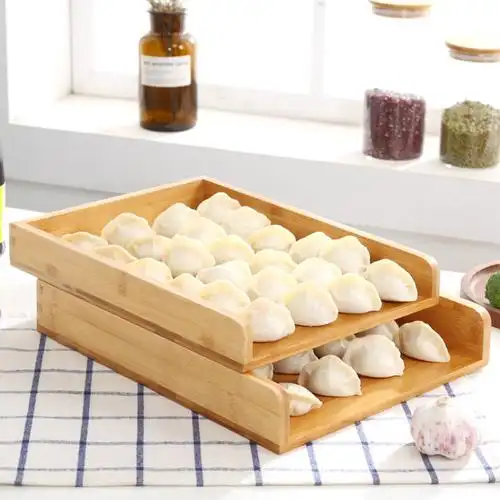 日式家用竹木饺子收纳托盘 木制饭店煎饺盘 冰箱速冻可叠放式托盘