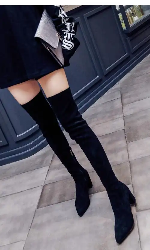长筒靴女过膝2021年新款高跟弹力超长瘦瘦靴女高筒长靴女尖头靴子