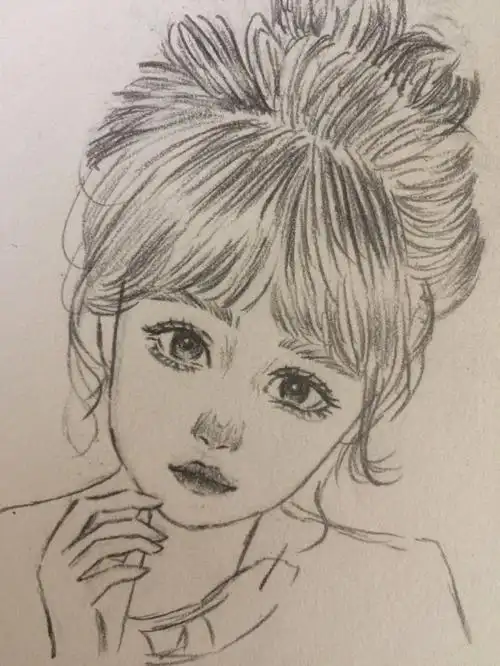 妈妈让帮忙临摹下来的,这是她的一张自拍通过素描漫画滤镜处理后的