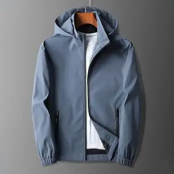 男士外套春秋新款薄款夹克外套连帽青年男装时尚外衣服帅气蓝色xl