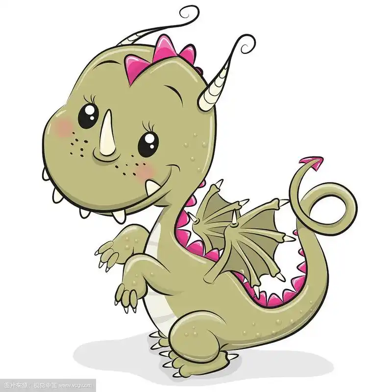 可爱的卡通龙在一个白色的背景