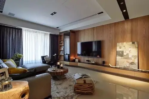 木质感的电视背景墙,看似简单,却高档!