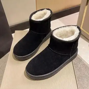 季回力休雪地靴女2022年新款加绒加厚棉靴子女冬季短筒平底棉鞋短靴